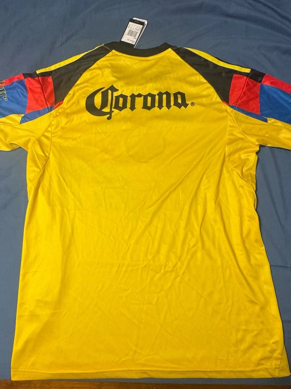 adidas Yellow Soccer Jersey with Red & Blue Geometric Panels